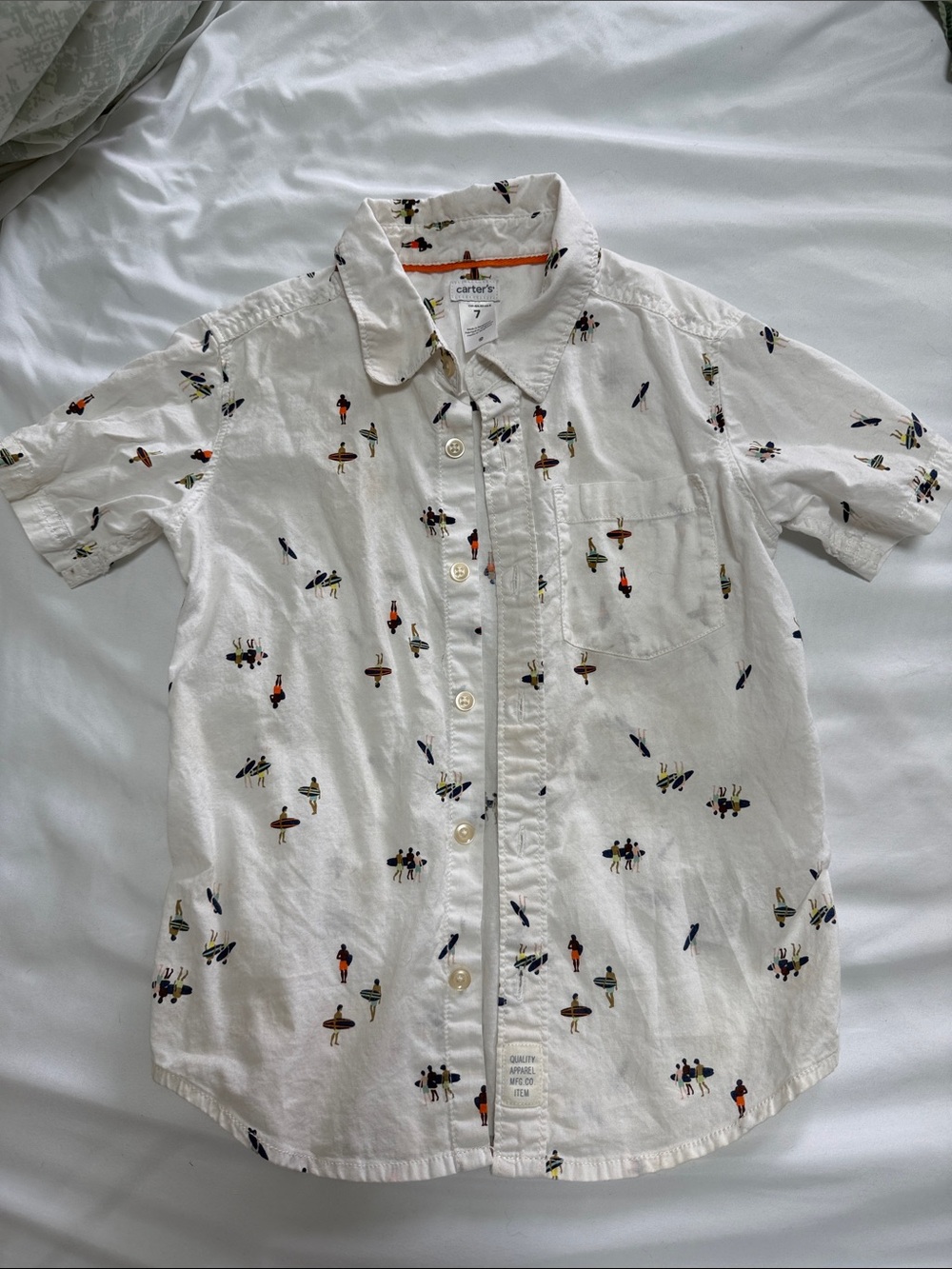 Carter's White Short-Sleeve Button-Down Shirt with Surf Crowd Print